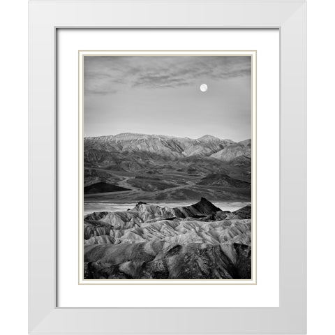 USA-California-Death Valley National Park Moon setting at dawn over Zabriskie Point White Modern Wood Framed Art Print with Double Matting by Collins, Ann