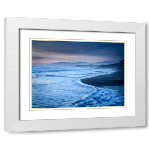 USA-California-Cambria Dusk at Moonstone Beach White Modern Wood Framed Art Print with Double Matting by Collins, Ann