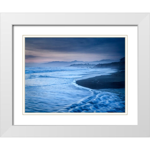 USA-California-Cambria Dusk at Moonstone Beach White Modern Wood Framed Art Print with Double Matting by Collins, Ann