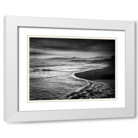 USA-California-Cambria Dusk at Moonstone Beach White Modern Wood Framed Art Print with Double Matting by Collins, Ann