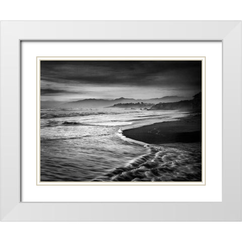 USA-California-Cambria Dusk at Moonstone Beach White Modern Wood Framed Art Print with Double Matting by Collins, Ann