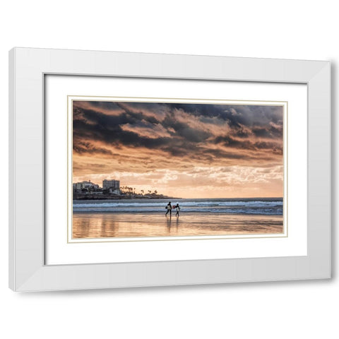 USA-California-La Jolla Young surfers at La Jolla Shores White Modern Wood Framed Art Print with Double Matting by Collins, Ann