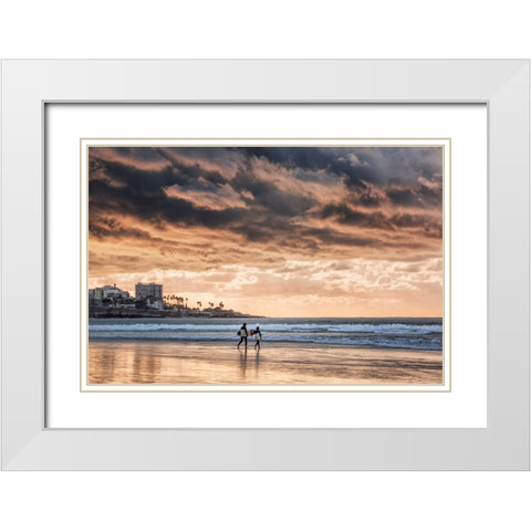 USA-California-La Jolla Young surfers at La Jolla Shores White Modern Wood Framed Art Print with Double Matting by Collins, Ann