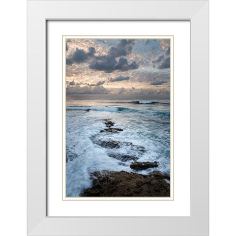 USA-California-La Jolla Ocean waves and rocks at dusk White Modern Wood Framed Art Print with Double Matting by Collins, Ann