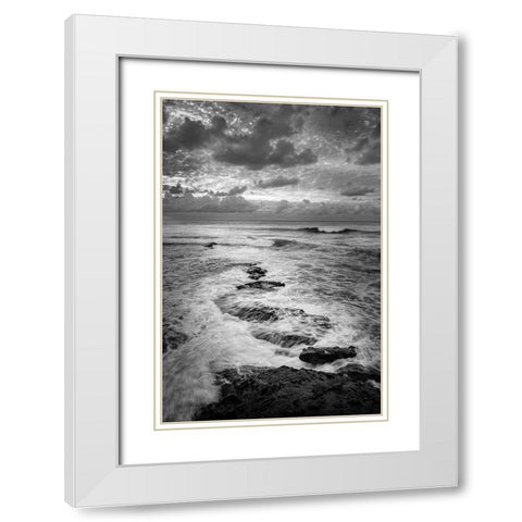 USA-California-La Jolla Ocean and rocks at dusk White Modern Wood Framed Art Print with Double Matting by Collins, Ann
