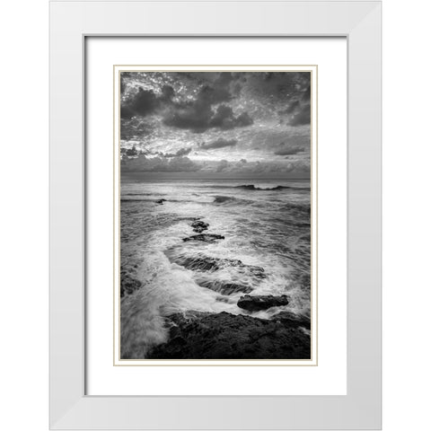 USA-California-La Jolla Ocean and rocks at dusk White Modern Wood Framed Art Print with Double Matting by Collins, Ann