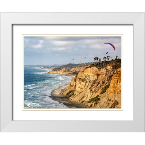 USA-California-La Jolla Paragliders soar over Blacks Beach White Modern Wood Framed Art Print with Double Matting by Collins, Ann