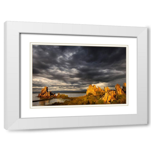 Sunset light on tufa formation-Mono Lake-Tufa State Natural Reserve-California White Modern Wood Framed Art Print with Double Matting by Jones, Adam