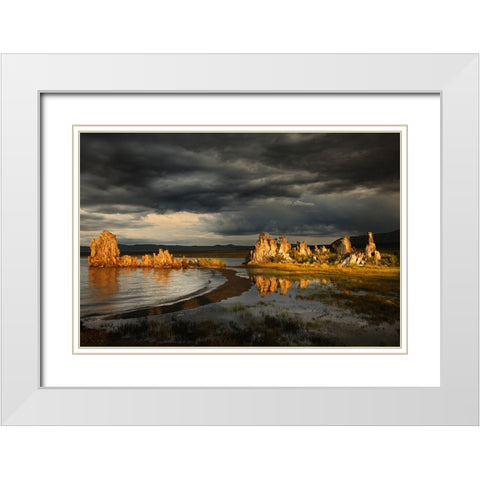 Sunset light on tufa formation-Mono Lake-Tufa State Natural Reserve-California White Modern Wood Framed Art Print with Double Matting by Jones, Adam