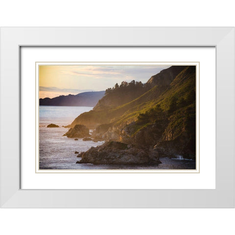Coastal Cliffs at Sunset-Julia Pfeiffer Burns State Park-Big Sur-California-USA White Modern Wood Framed Art Print with Double Matting by Miller, Anna