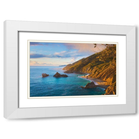 Coastal Cliffs at Sunset-Julia Pfeiffer Burns State Park-Big Sur-California-USA White Modern Wood Framed Art Print with Double Matting by Miller, Anna