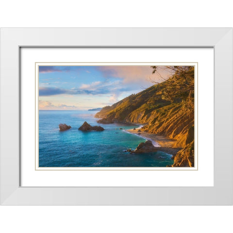 Coastal Cliffs at Sunset-Julia Pfeiffer Burns State Park-Big Sur-California-USA White Modern Wood Framed Art Print with Double Matting by Miller, Anna