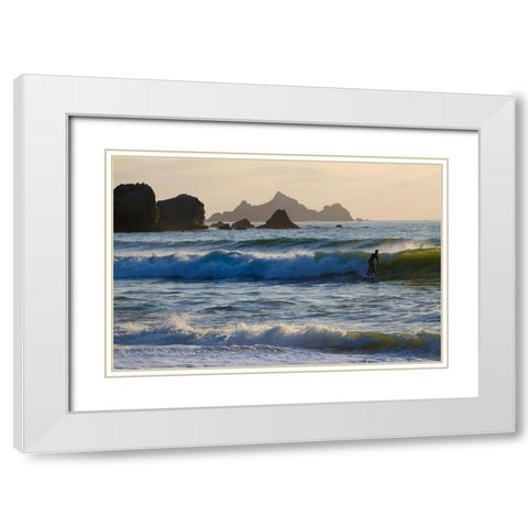 Surfing Rockaway Beach-Pacifica-California-USA White Modern Wood Framed Art Print with Double Matting by Miller, Anna