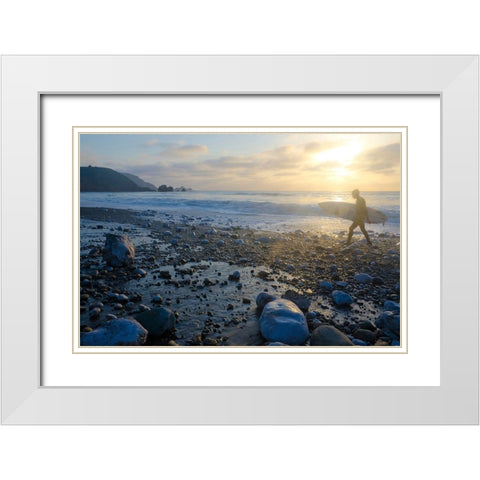 Surfing Rockaway Beach-Pacifica-California-USA White Modern Wood Framed Art Print with Double Matting by Miller, Anna