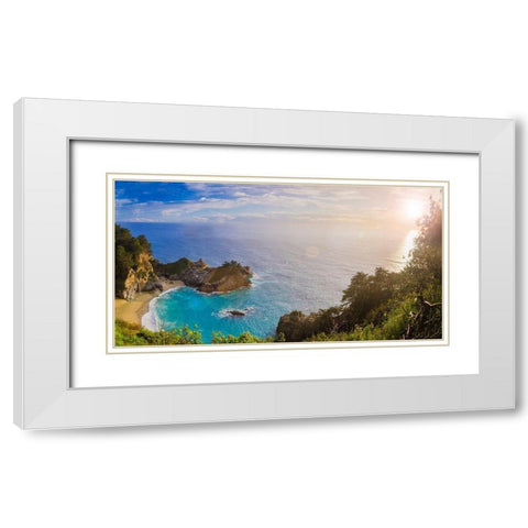 Sunset-McWay Falls-Julia Pfeiffer Burns State Park-Big Sur-California-USA White Modern Wood Framed Art Print with Double Matting by Miller, Anna