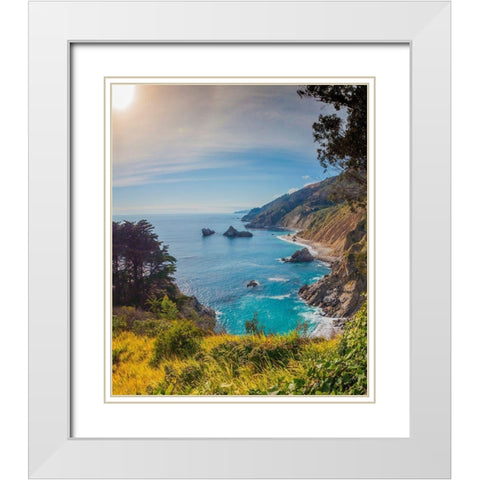 Coastal Cliffs at Sunset-Julia Pfeiffer Burns State Park-Big Sur-California-USA White Modern Wood Framed Art Print with Double Matting by Miller, Anna