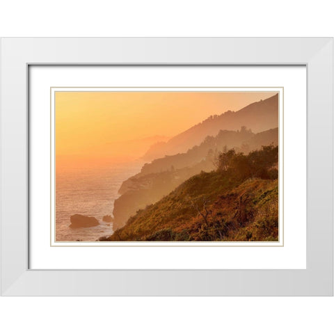 Golden Sunset on Big Sur Coastal Cliffs-California-USA White Modern Wood Framed Art Print with Double Matting by Miller, Anna