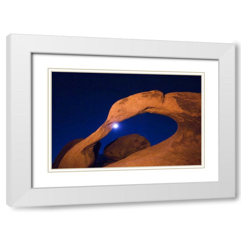 CA, Alabama Hills rock arch and moon at night White Modern Wood Framed Art Print with Double Matting by Kirkland, Dennis
