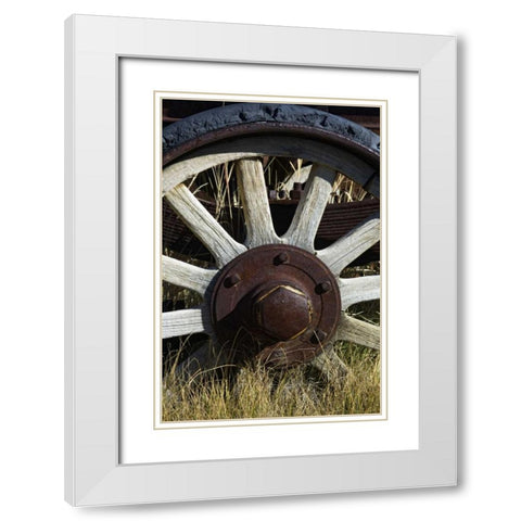 California, Bodie state Historic Park, Old wheel White Modern Wood Framed Art Print with Double Matting by Kirkland, Dennis