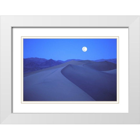 CA, Death Valley NP, Moonrise over sand dunes White Modern Wood Framed Art Print with Double Matting by Kirkland, Dennis