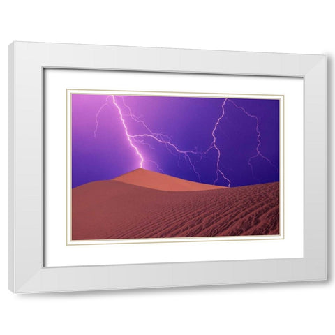 CA, Death Valley NP, Lightning bolts over dunes White Modern Wood Framed Art Print with Double Matting by Satushek, Steve