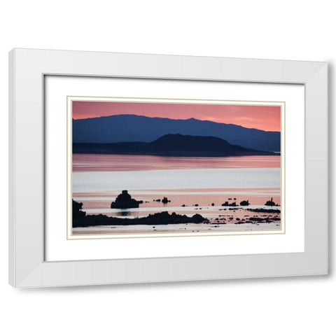 CA, Predawn light at Mono Lake silhouettes tufas White Modern Wood Framed Art Print with Double Matting by Flaherty, Dennis