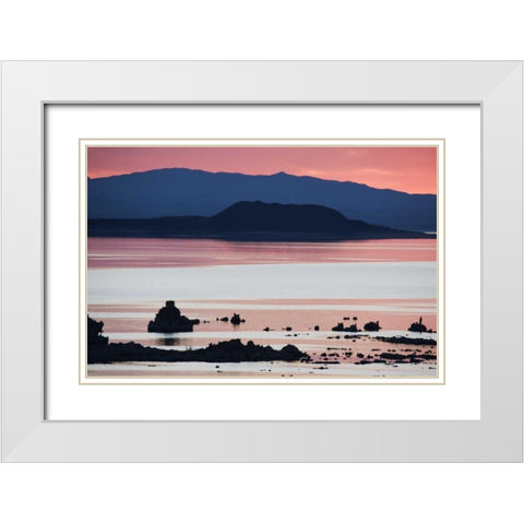 CA, Predawn light at Mono Lake silhouettes tufas White Modern Wood Framed Art Print with Double Matting by Flaherty, Dennis