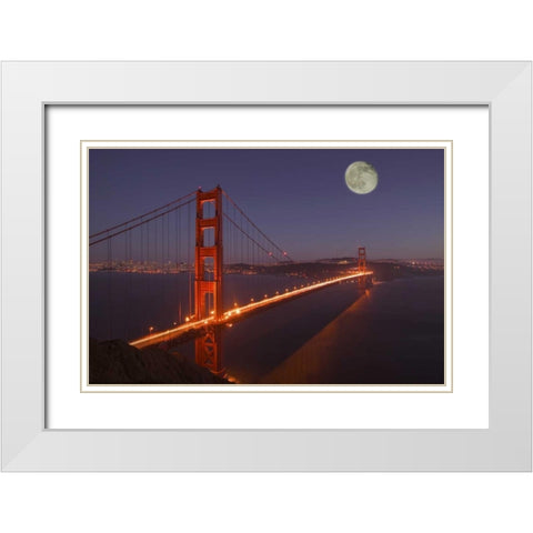 CA, Marin Moonrise above the Golden Gate Bridge White Modern Wood Framed Art Print with Double Matting by Anon, Josh