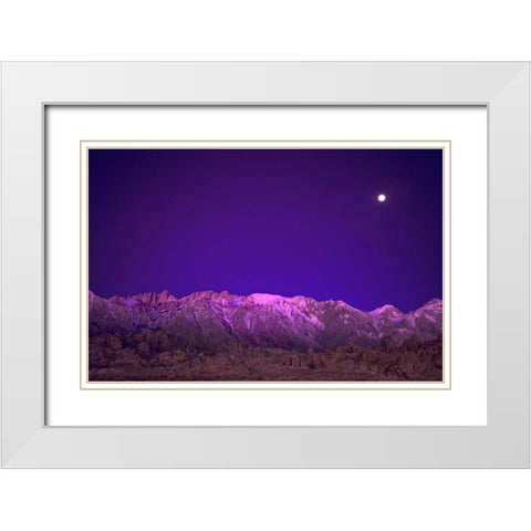 CA, Alabama Hills Moon over the Eastern Sierras White Modern Wood Framed Art Print with Double Matting by Welling, Dave