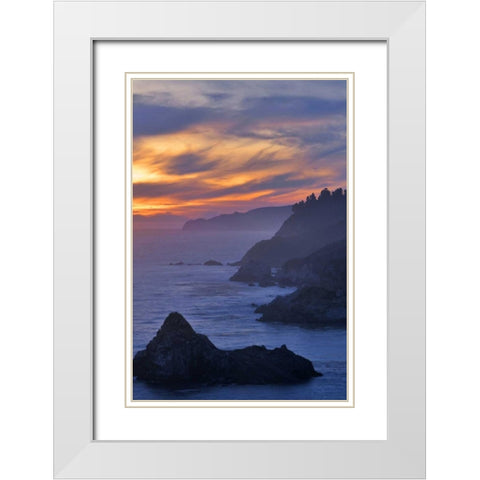 CA, Big Sur Coastal scene at sunset White Modern Wood Framed Art Print with Double Matting by Kelley, David