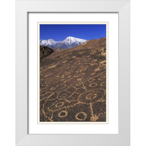 CA, Sierra Nevada Circular and linear petroglyph White Modern Wood Framed Art Print with Double Matting by Flaherty, Dennis