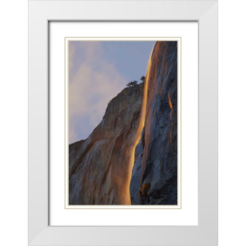 CA, Yosemite Light reflects off Horsetail Falls White Modern Wood Framed Art Print with Double Matting by Anon, Josh