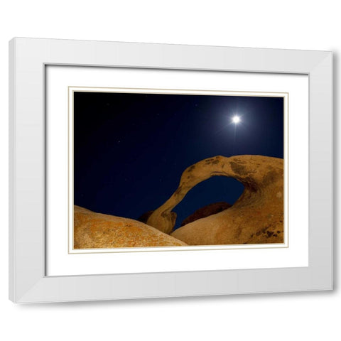 CA, Alabama Hills Moonrise behind Mobius Arch White Modern Wood Framed Art Print with Double Matting by Flaherty, Dennis