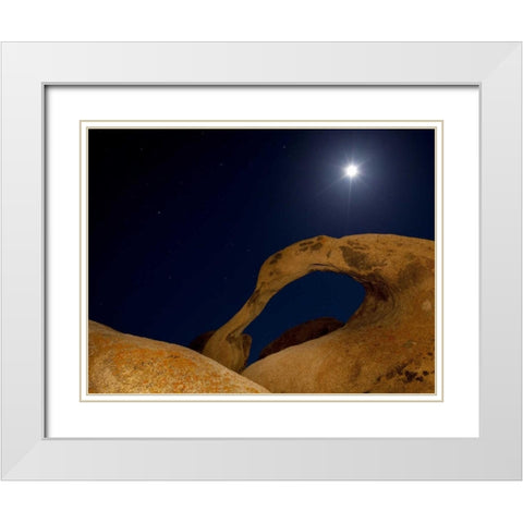 CA, Alabama Hills Moonrise behind Mobius Arch White Modern Wood Framed Art Print with Double Matting by Flaherty, Dennis