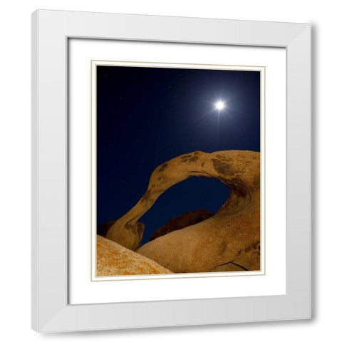 CA, Alabama Hills Moonrise behind Mobius Arch White Modern Wood Framed Art Print with Double Matting by Flaherty, Dennis