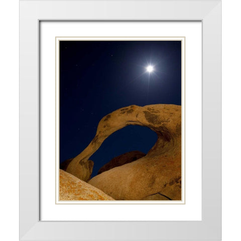 CA, Alabama Hills Moonrise behind Mobius Arch White Modern Wood Framed Art Print with Double Matting by Flaherty, Dennis