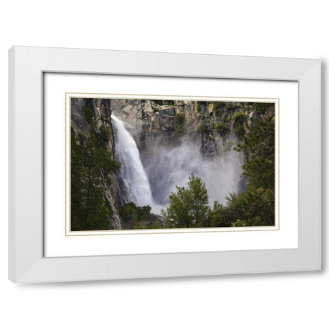 CA, Yosemite View of the Cascades waterfall White Modern Wood Framed Art Print with Double Matting by Flaherty, Dennis