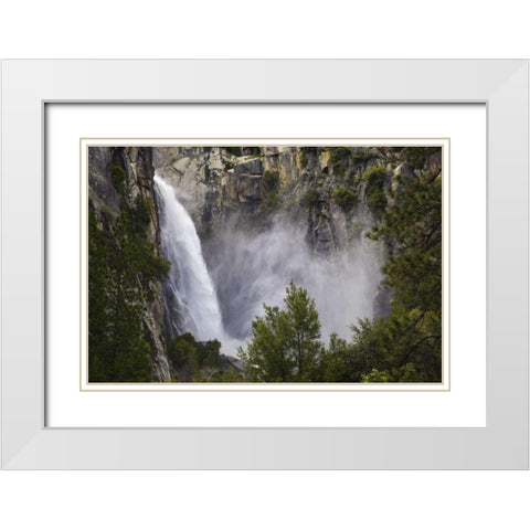 CA, Yosemite View of the Cascades waterfall White Modern Wood Framed Art Print with Double Matting by Flaherty, Dennis