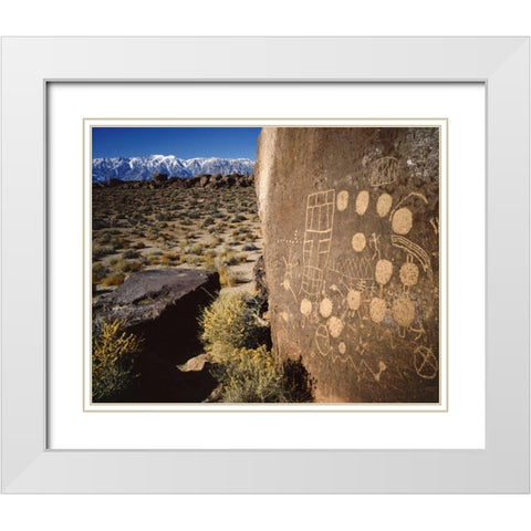 CA, Bishop, Sierra Mts Curvilinear petroglyphs White Modern Wood Framed Art Print with Double Matting by Flaherty, Dennis