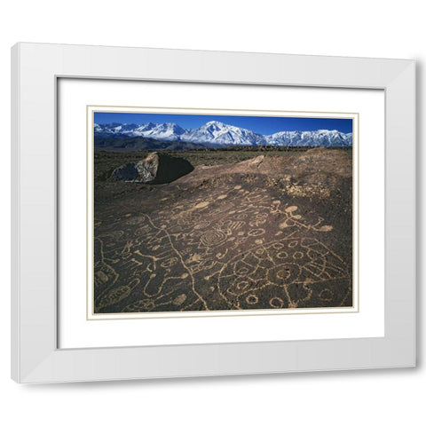 CA, Bishop, Sierra Mts Curvilinear petroglyphs White Modern Wood Framed Art Print with Double Matting by Flaherty, Dennis