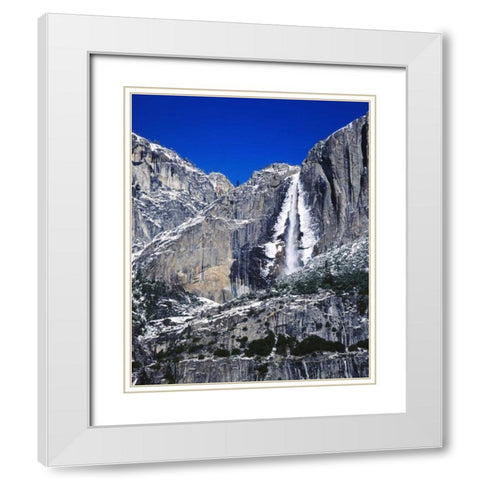 CA, Yosemite Ice-rimmed Upper Yosemite Falls White Modern Wood Framed Art Print with Double Matting by Flaherty, Dennis