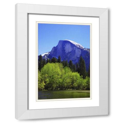 CA, Yosemite Half Dome rock and Merced River White Modern Wood Framed Art Print with Double Matting by Flaherty, Dennis