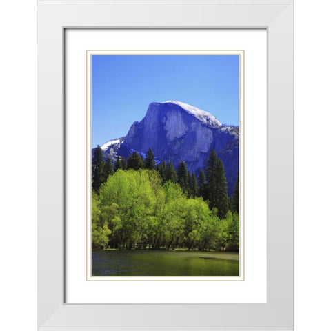 CA, Yosemite Half Dome rock and Merced River White Modern Wood Framed Art Print with Double Matting by Flaherty, Dennis