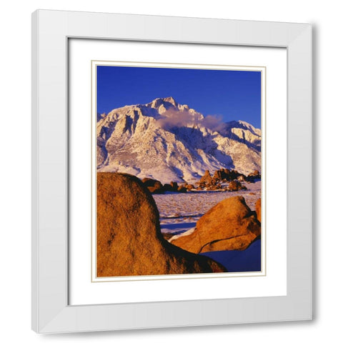 CA, Mt Whitney and Lone Pine peak in winter White Modern Wood Framed Art Print with Double Matting by Flaherty, Dennis