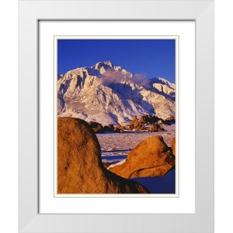 CA, Mt Whitney and Lone Pine peak in winter White Modern Wood Framed Art Print with Double Matting by Flaherty, Dennis