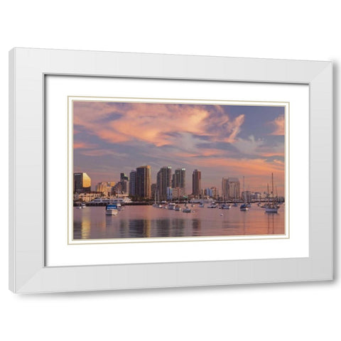 California, San Diego Marina and downtown White Modern Wood Framed Art Print with Double Matting by Paulson, Don