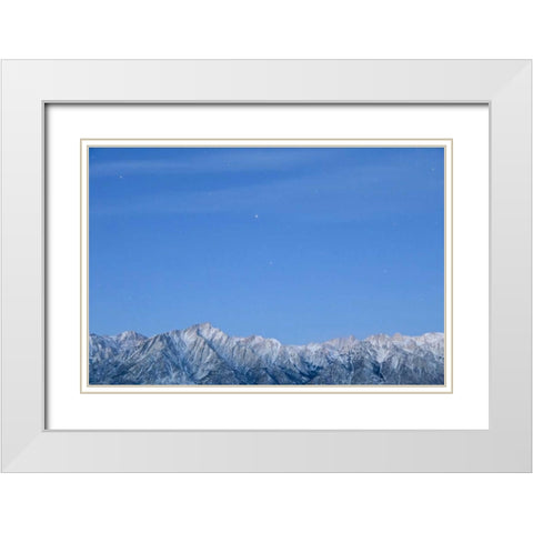 CA, Lone Pine Stars over snowy mountains White Modern Wood Framed Art Print with Double Matting by Paulson, Don