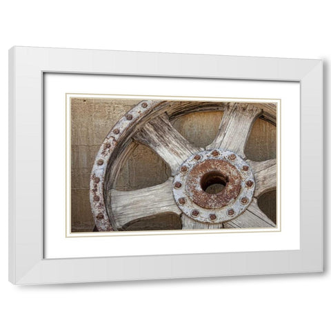 California, Randsburg Old wooden and metal wheel White Modern Wood Framed Art Print with Double Matting by Paulson, Don
