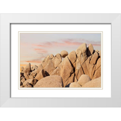 CA, Joshua Tree NP Rock atop boulder formation White Modern Wood Framed Art Print with Double Matting by Paulson, Don