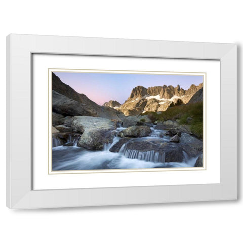 CA, Inyo NF The Minarets and rapids in a stream White Modern Wood Framed Art Print with Double Matting by Paulson, Don